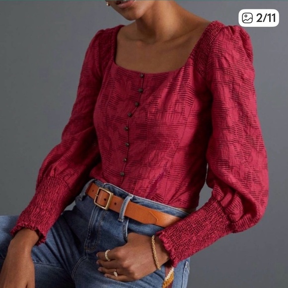 Anthropologie Textured Puff-Sleeve Blouse - Picture 2 of 8